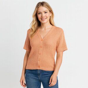 Liz Claiborne Preppy Button Down Sweater Classic Short Sleeve Cardigan Petite Sm